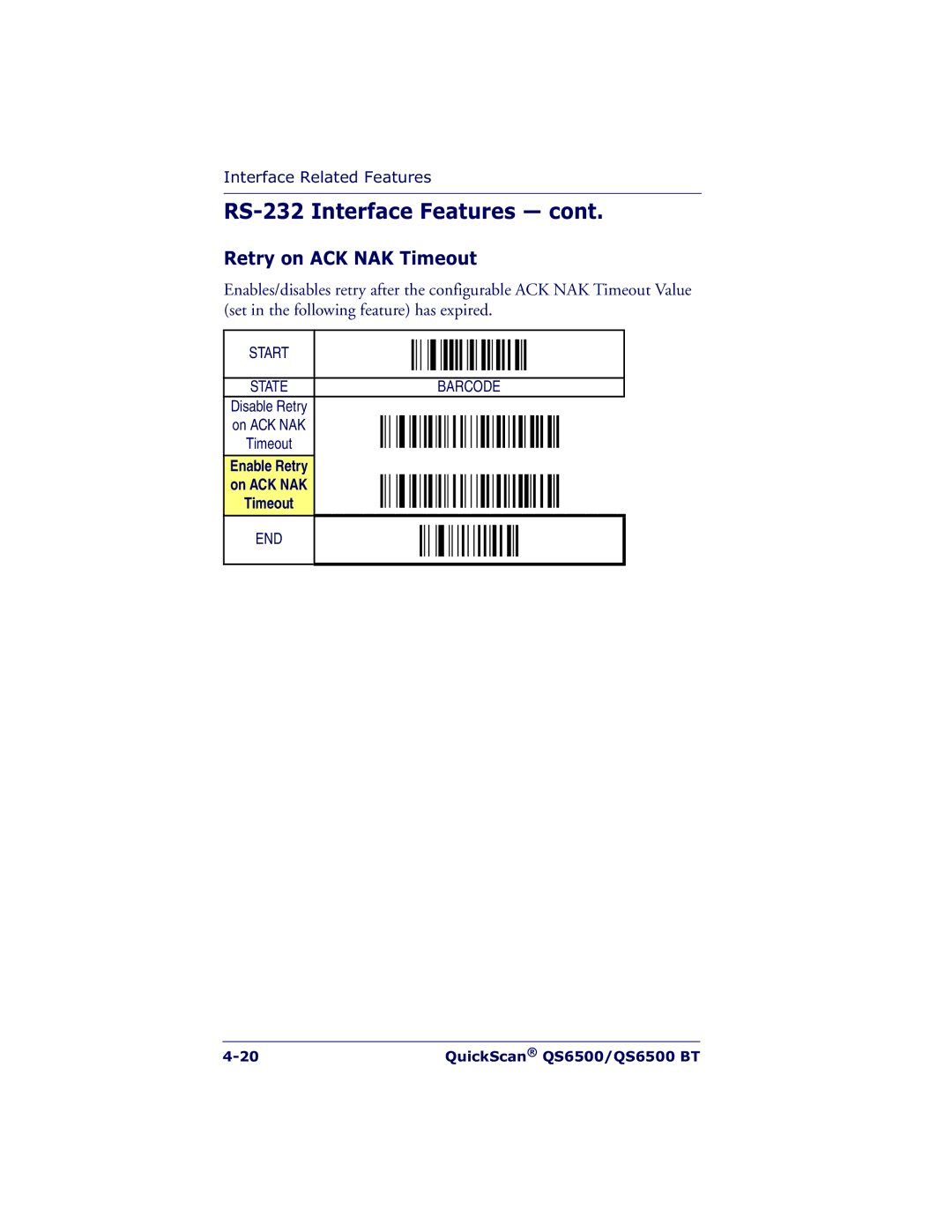 Datalogic Scanning QS6500BT manual Retry on ACK NAK Timeout 