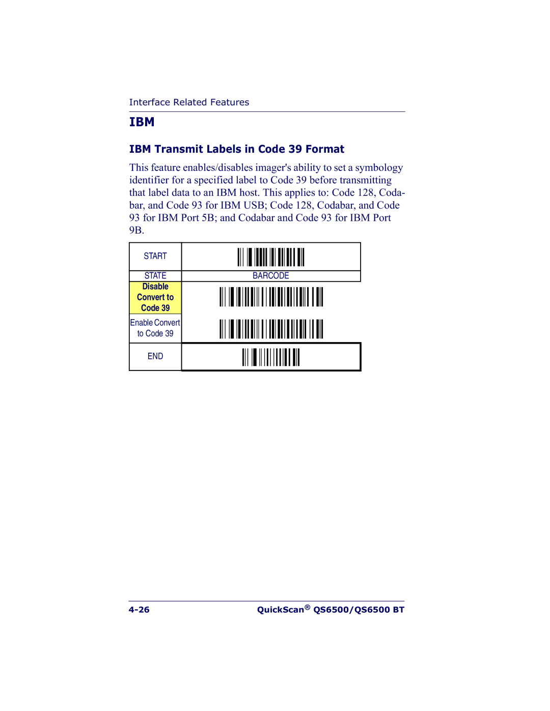 Datalogic Scanning QS6500BT manual Ibm, IBM Transmit Labels in Code 39 Format 