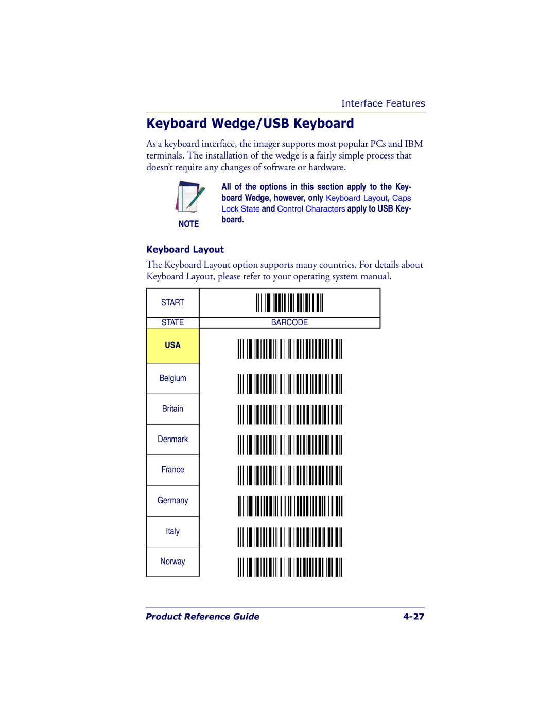 Datalogic Scanning QS6500BT manual Keyboard Wedge/USB Keyboard, Usa 