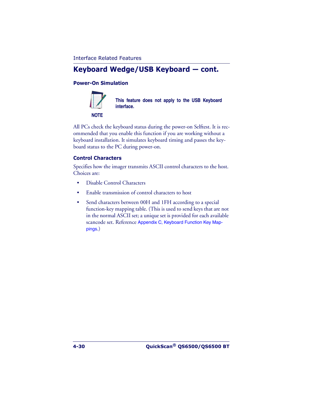 Datalogic Scanning QS6500BT manual This feature does not apply to the USB Keyboard interface 