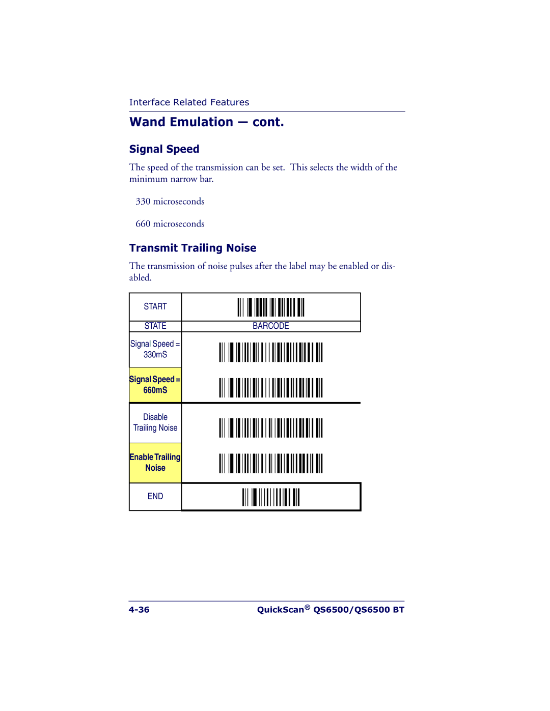 Datalogic Scanning QS6500BT manual Signal Speed, Transmit Trailing Noise, Enable Trailing Noise 