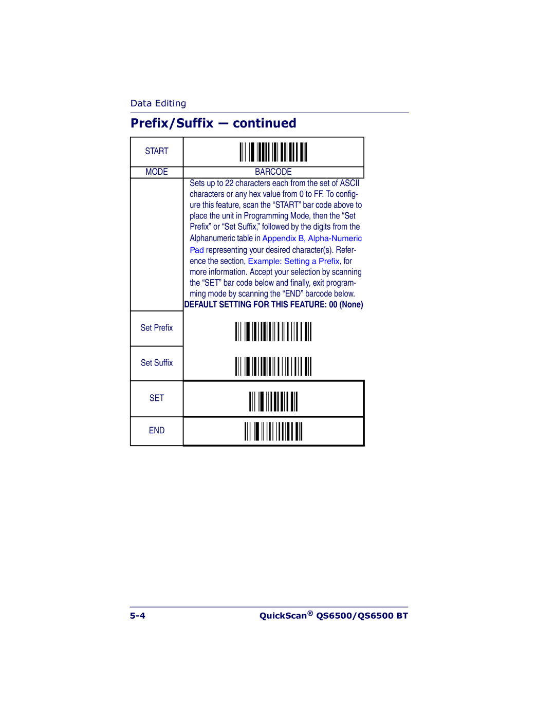 Datalogic Scanning QS6500BT manual Prefix/Suffix 