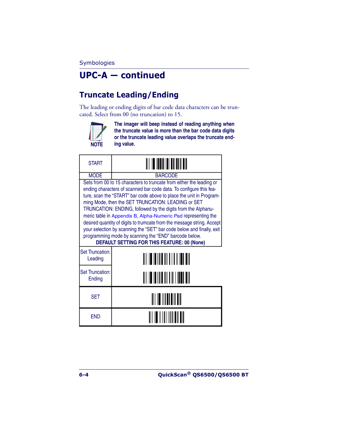 Datalogic Scanning QS6500BT manual Truncate Leading/Ending, Ing value 