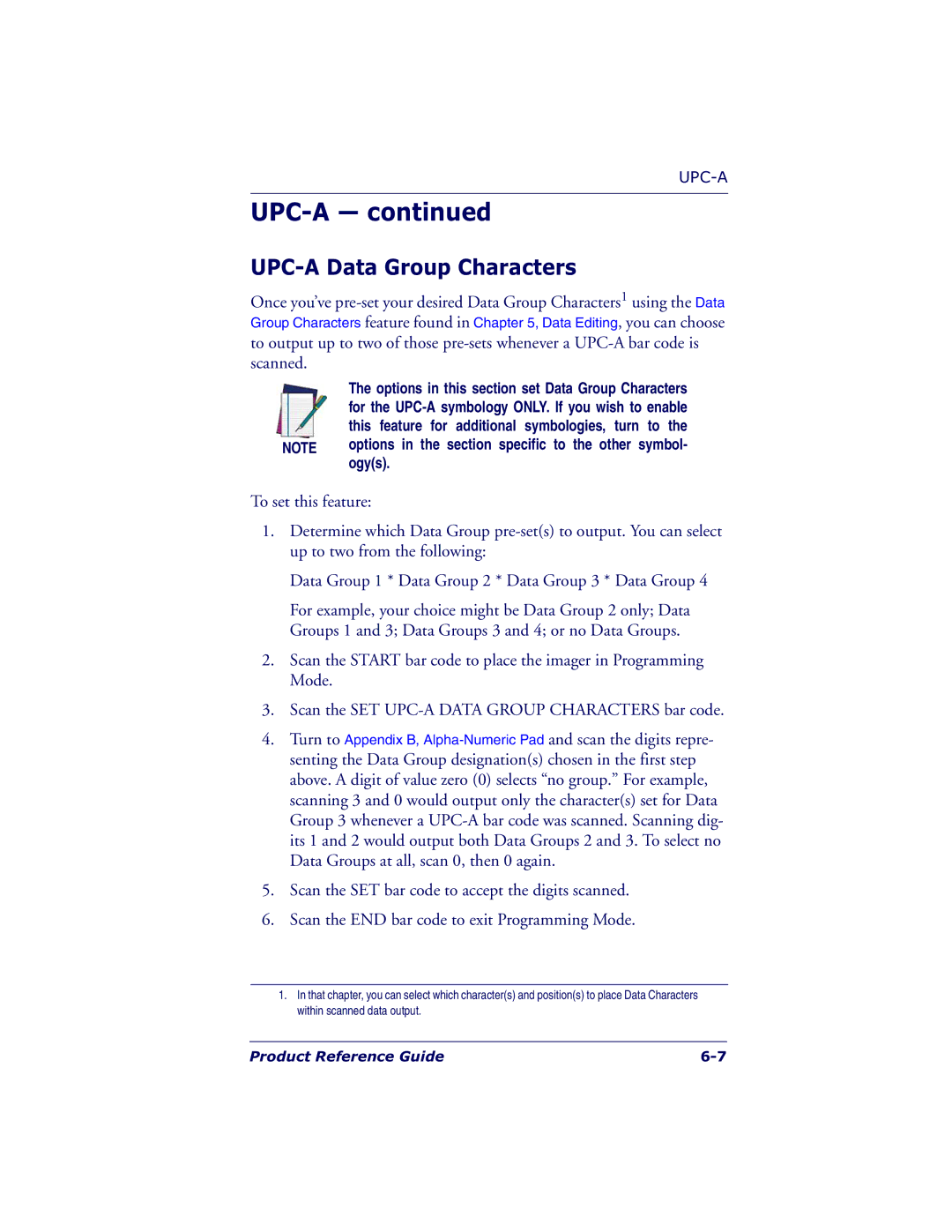 Datalogic Scanning QS6500BT manual UPC-A Data Group Characters 