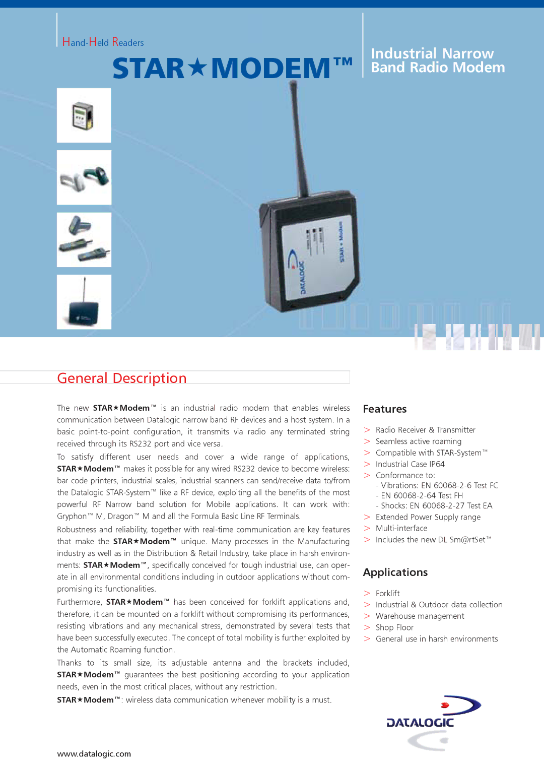 Datalogic Scanning RS232 manual General Description, Features, Applications 