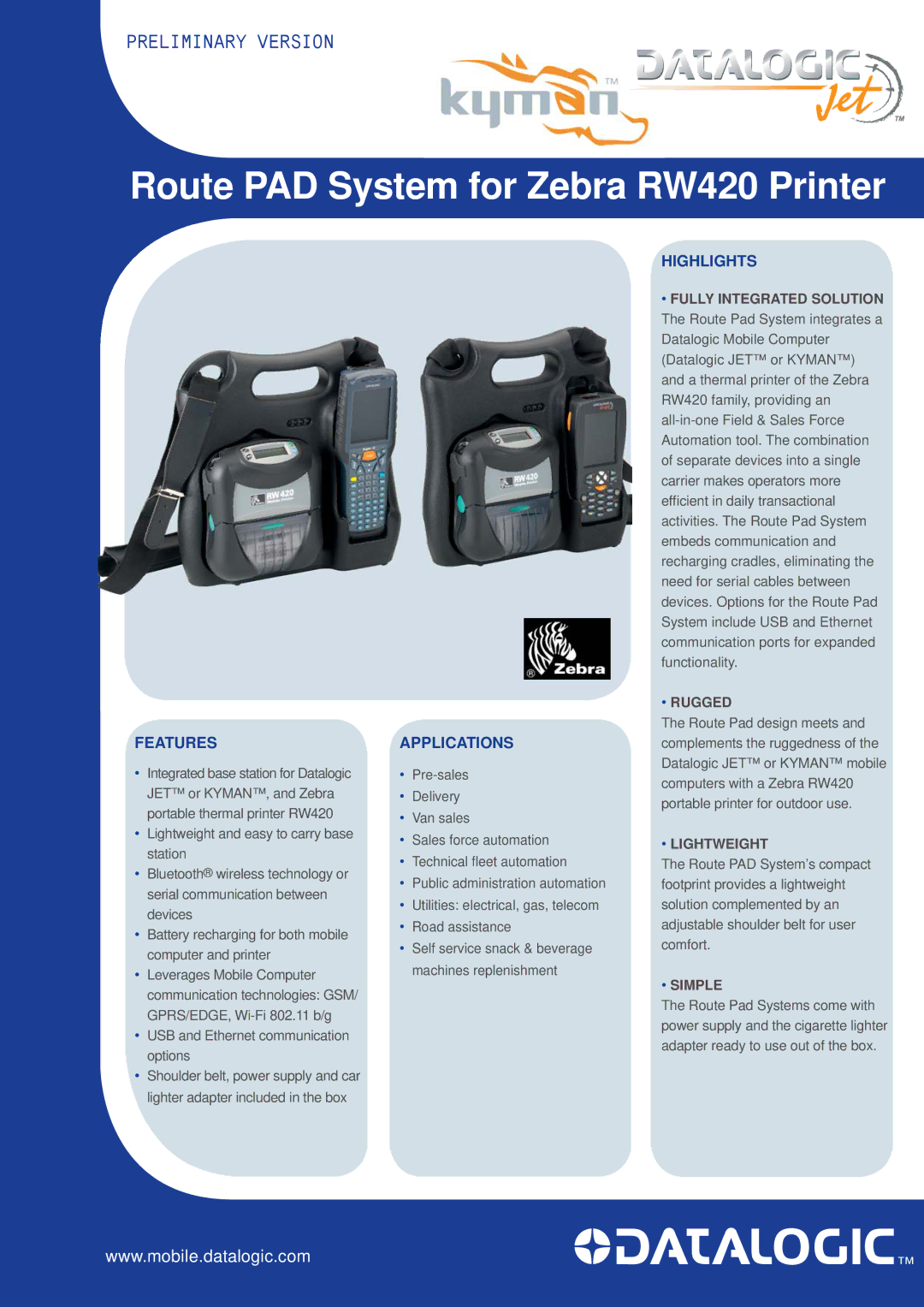 Datalogic Scanning RW420 manual Features, Applications, Highlights 