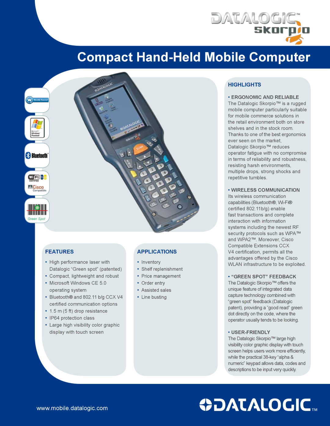 Datalogic Scanning Scorpio manual Compact Hand-Held Mobile Computer 