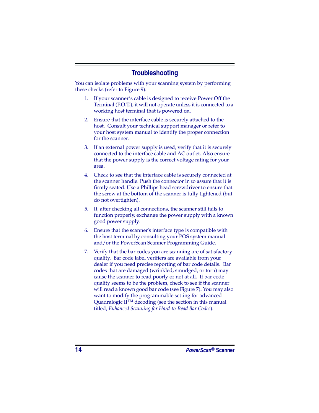 Datalogic Scanning SR, XLR, HD manual Troubleshooting 