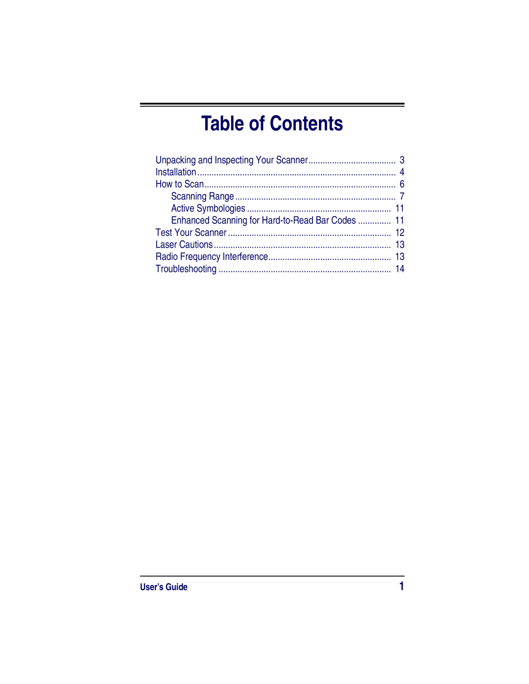 Datalogic Scanning HD, SR, XLR manual Table of Contents 