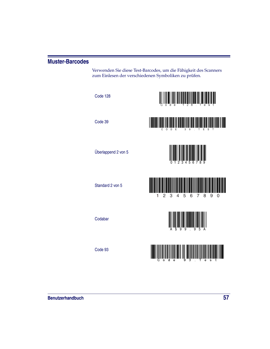 Datalogic Scanning XLR, SR, HD manual Muster-Barcodes 