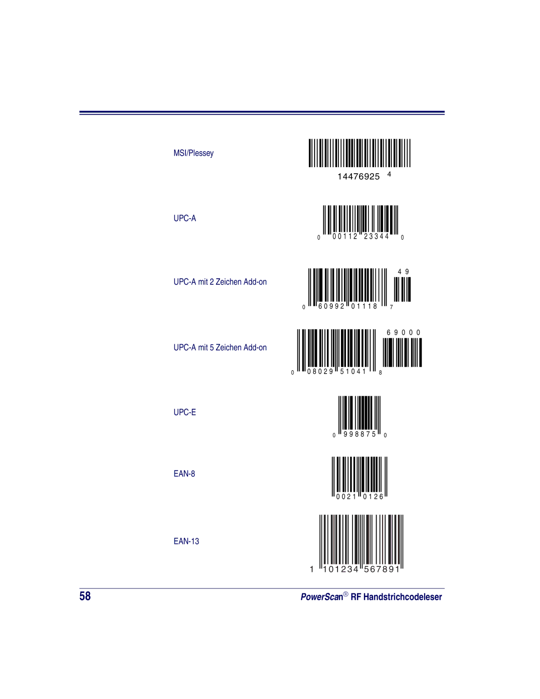 Datalogic Scanning SR, XLR, HD manual UPC-A mit 2 Zeichen Add-on UPC-A mit 5 Zeichen Add-on 