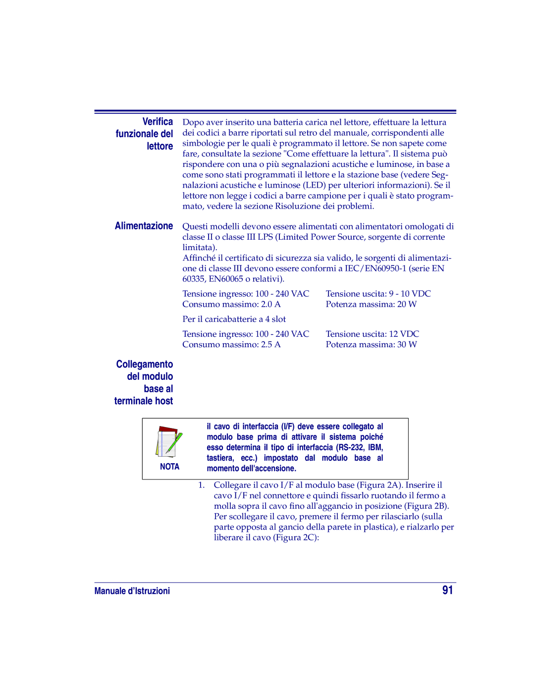 Datalogic Scanning HD, SR, XLR manual Verifica funzionale del lettore, Collegamento del modulo base al terminale host 