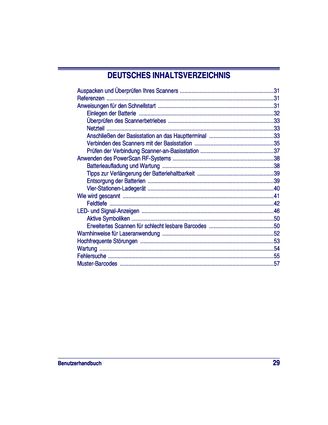 Datalogic Scanning XLR, SR, HD manual Deutsches Inhaltsverzeichnis, Benutzerhandbuch 