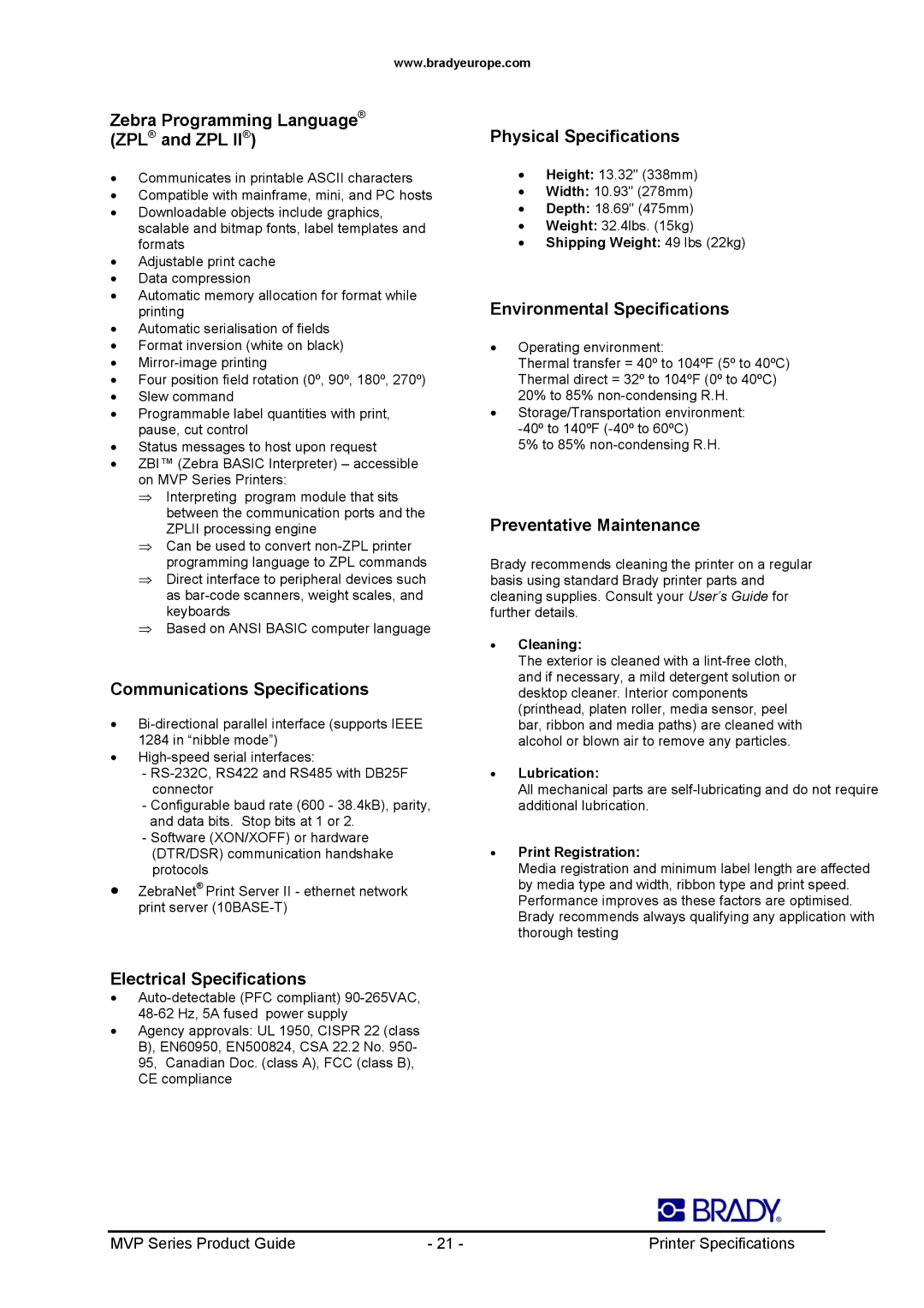 Datamax 200MVP, 300MVP manual Zebra Programming Language ZPL and ZPL, Communications Specifications, Physical Specifications 