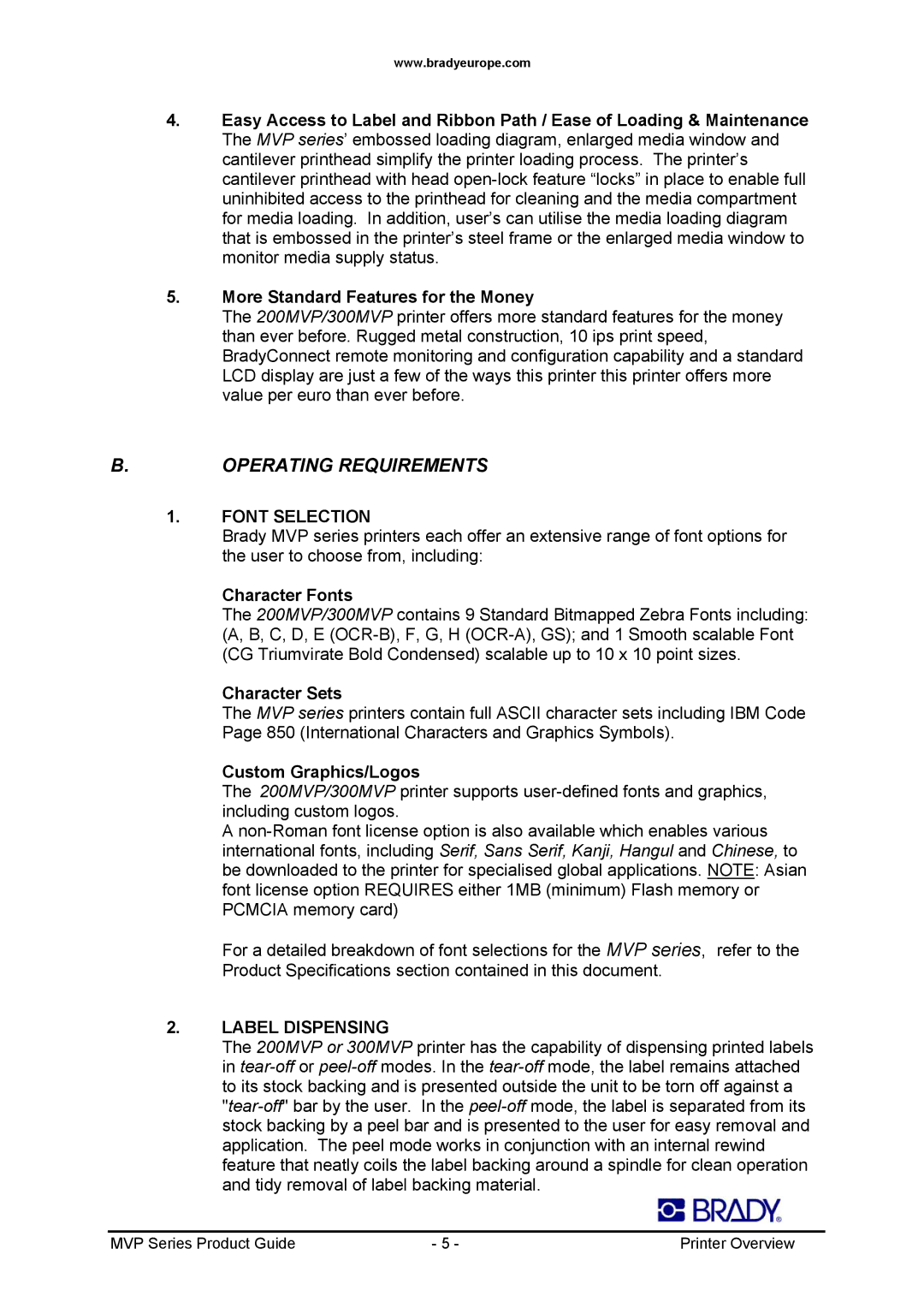 Datamax 200MVP, 300MVP manual Font Selection, Label Dispensing 