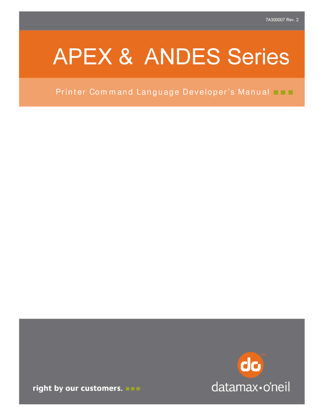 Datamax 7A300007 Rev. 2 manual Apex & Andes Series 