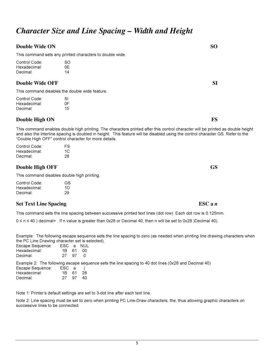 Datamax 7A300007 Rev. 2 manual Character Size and Line Spacing Width and Height 