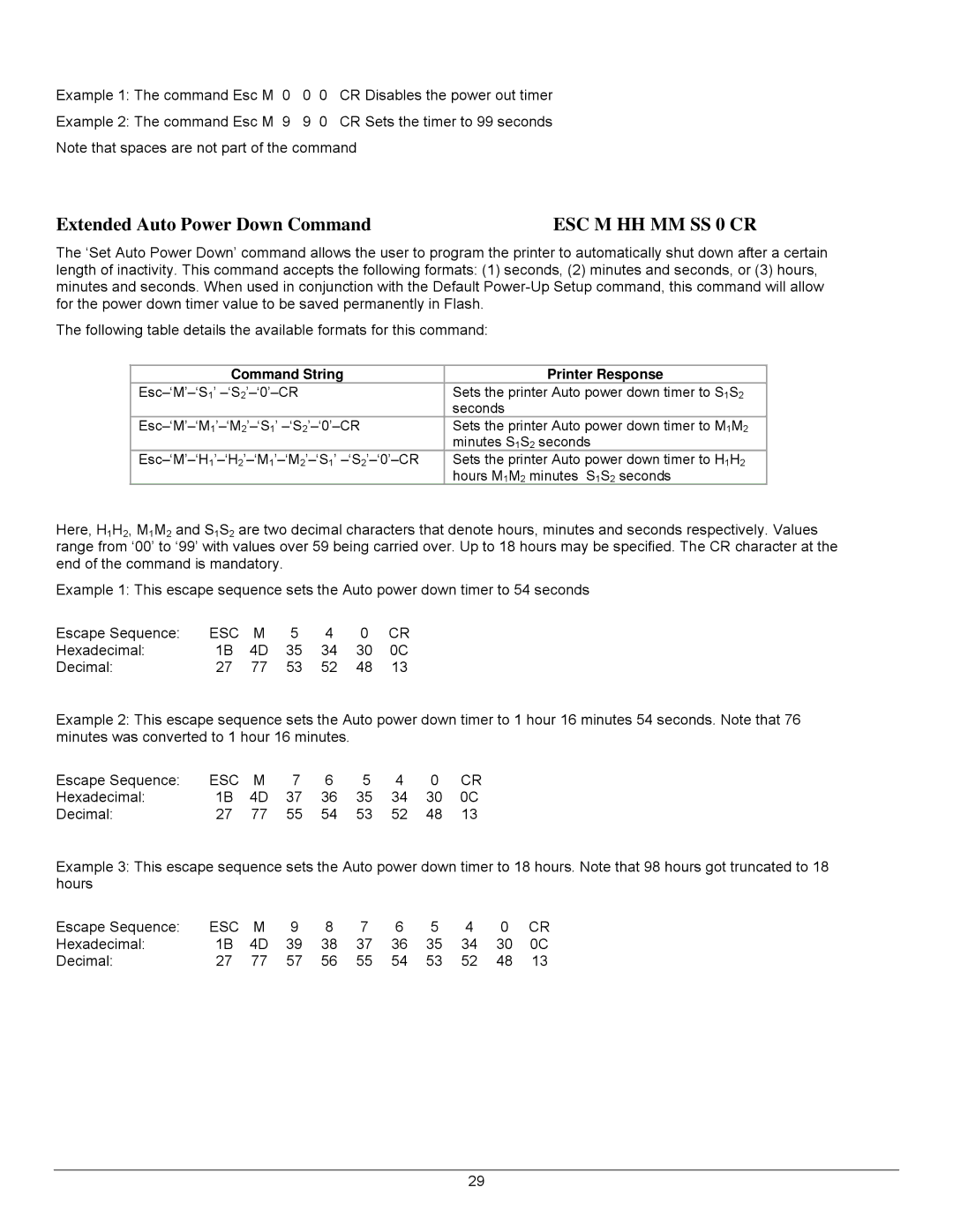 Datamax 7A300007 Rev. 2 manual Extended Auto Power Down Command, Command String Printer Response 