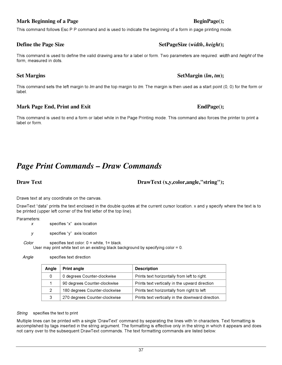 Datamax 7A300007 Rev. 2 manual Print Commands Draw Commands 