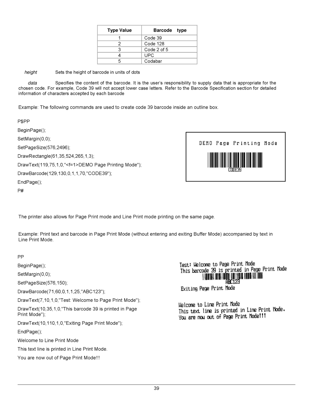 Datamax 7A300007 Rev. 2 manual Type Value Barcode type, Height 