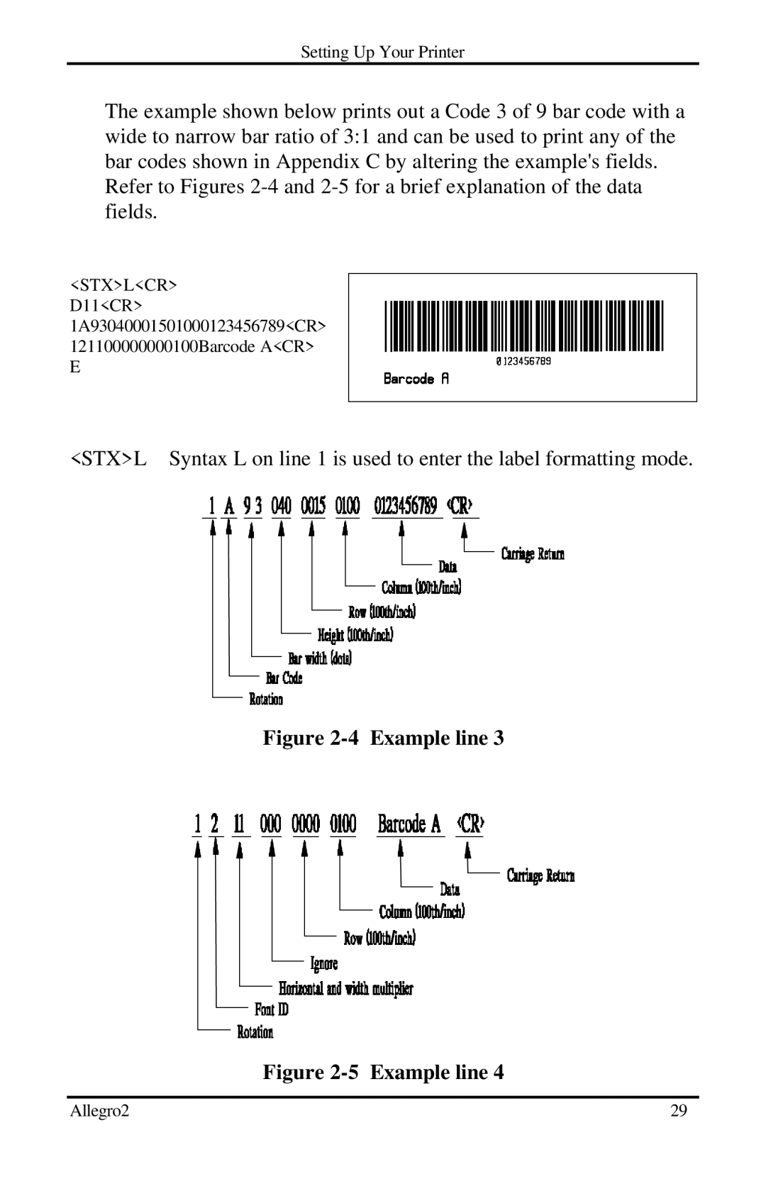 Datamax Allegro 2 manual Example line 