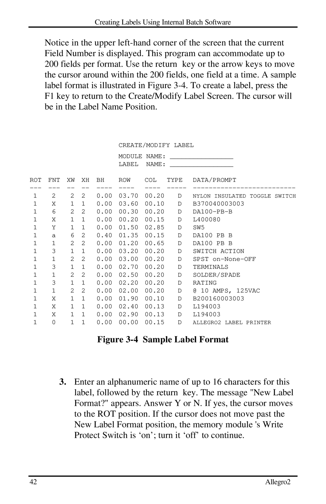 Datamax Allegro 2 manual Sample Label Format 