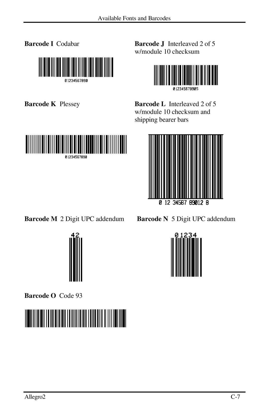 Datamax Allegro 2 manual Barcode I Codabar 