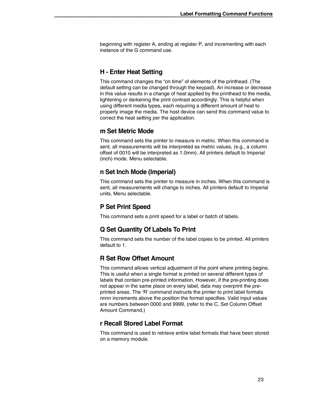 Datamax DGL Enter Heat Setting, Set Metric Mode, Set Inch Mode Imperial, Set Print Speed, Set Quantity Of Labels To Print 