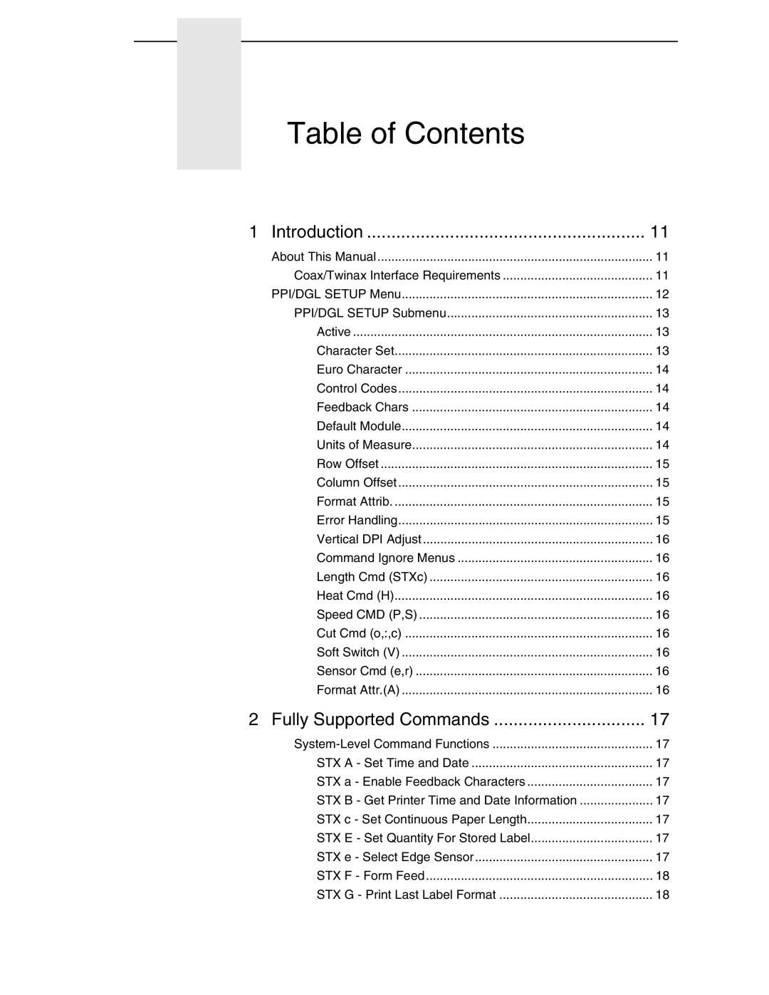 Datamax DGL manual Table of Contents 