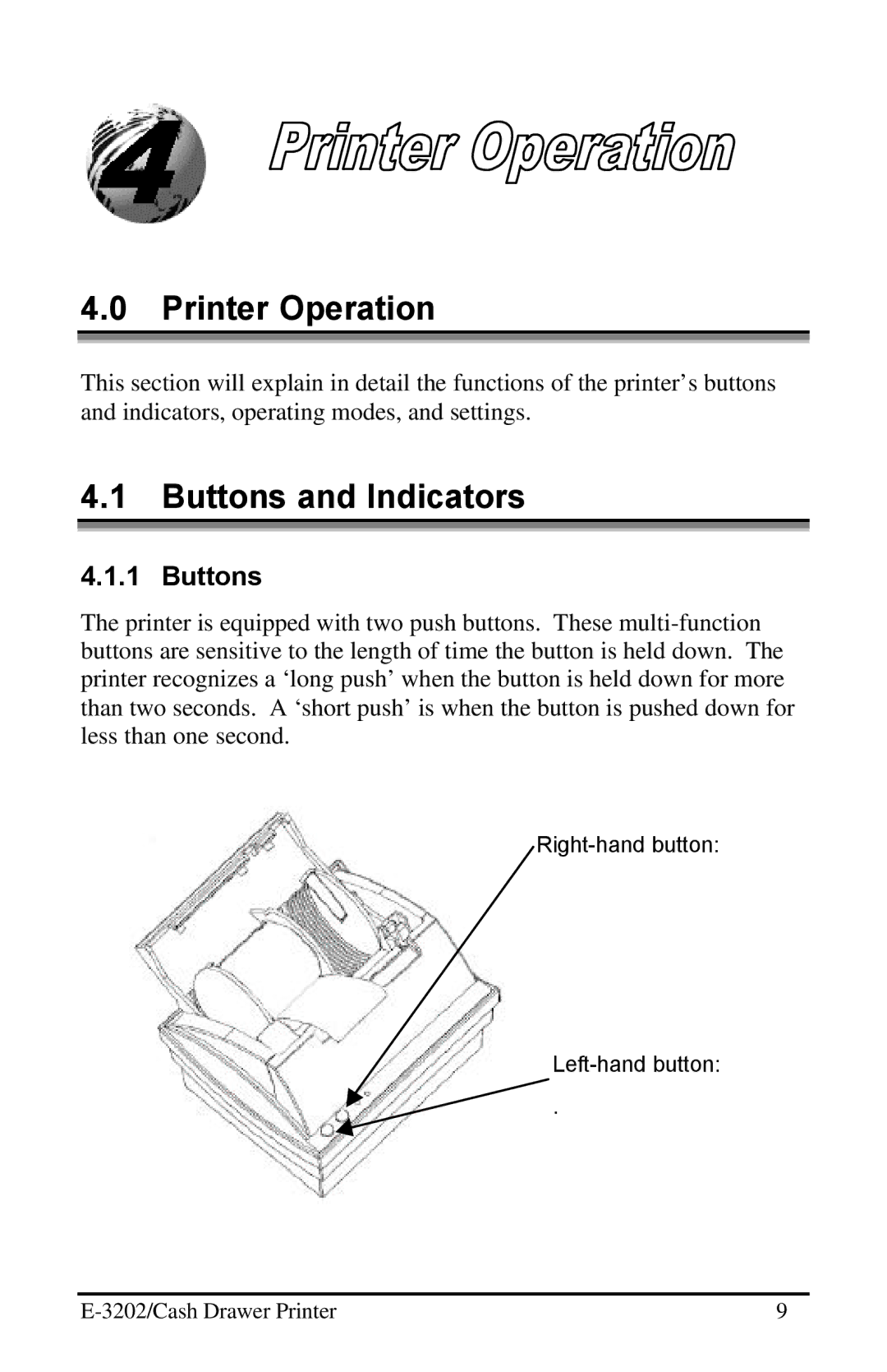 Datamax E-3202 manual Printer Operation, Buttons and Indicators 