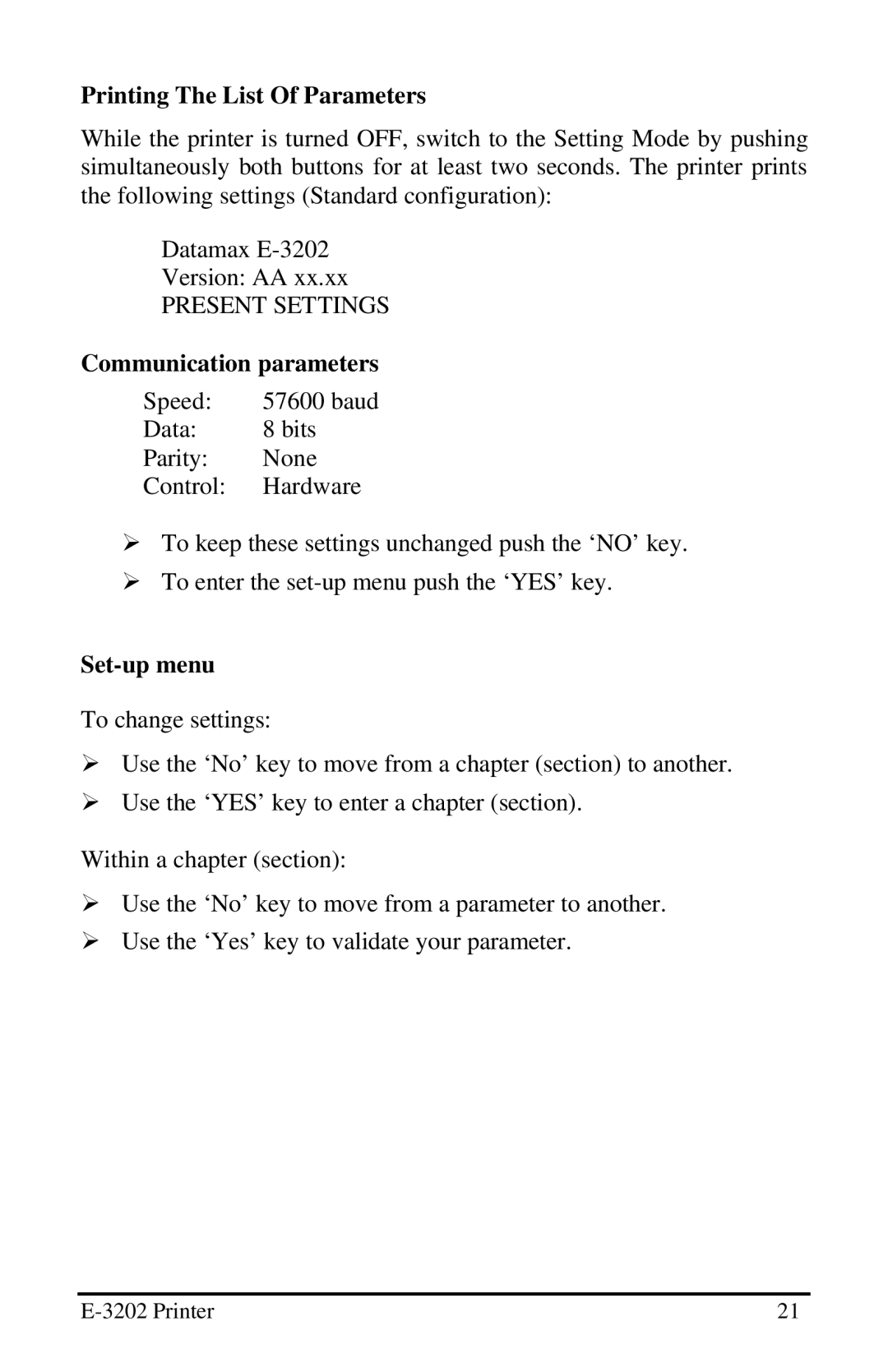 Datamax E-3202 manual Printing The List Of Parameters 