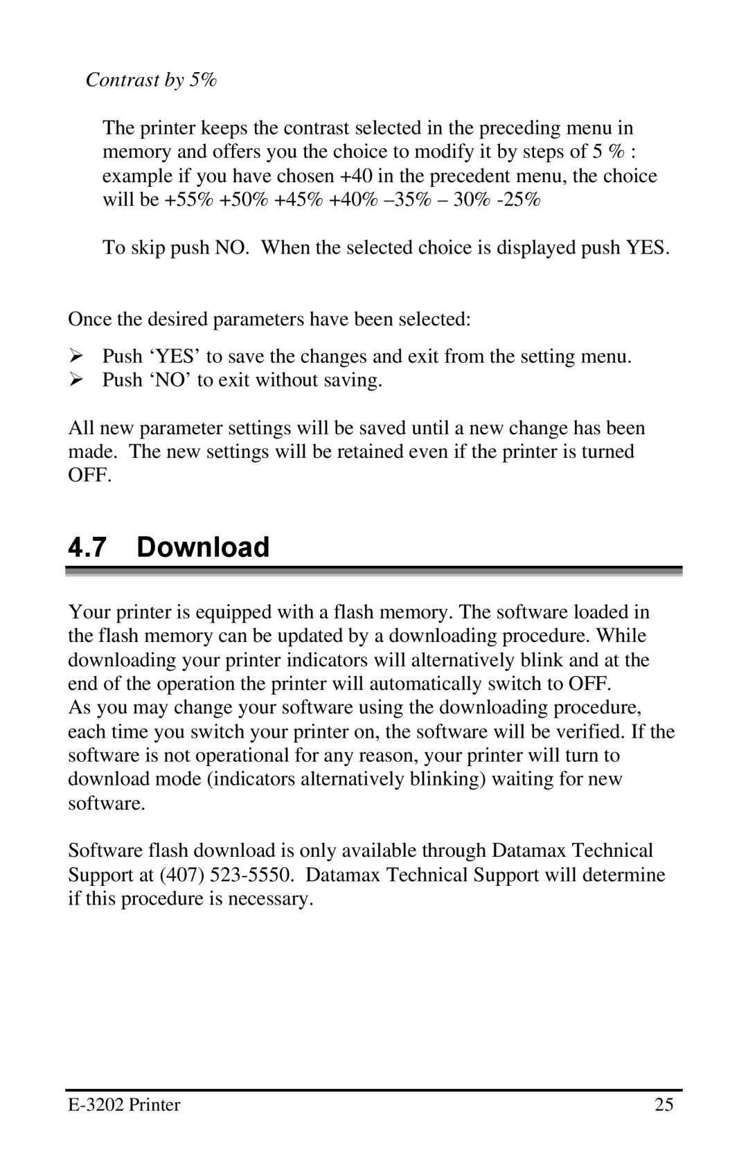 Datamax E-3202 manual Download, Contrast by 5% 