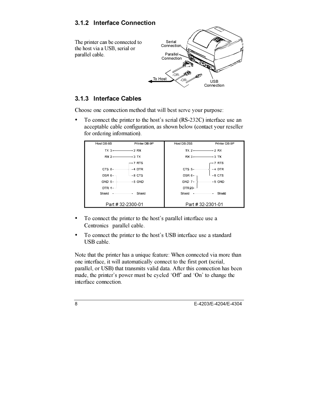 Datamax E-4203, E-4204, E-4304e manual Interface Connection, Interface Cables 