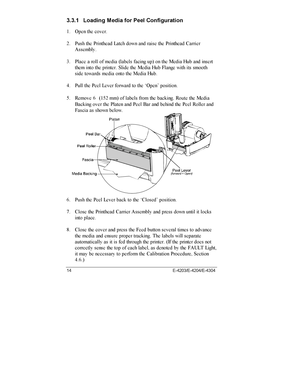 Datamax E-4203, E-4204, E-4304e manual Loading Media for Peel Configuration 