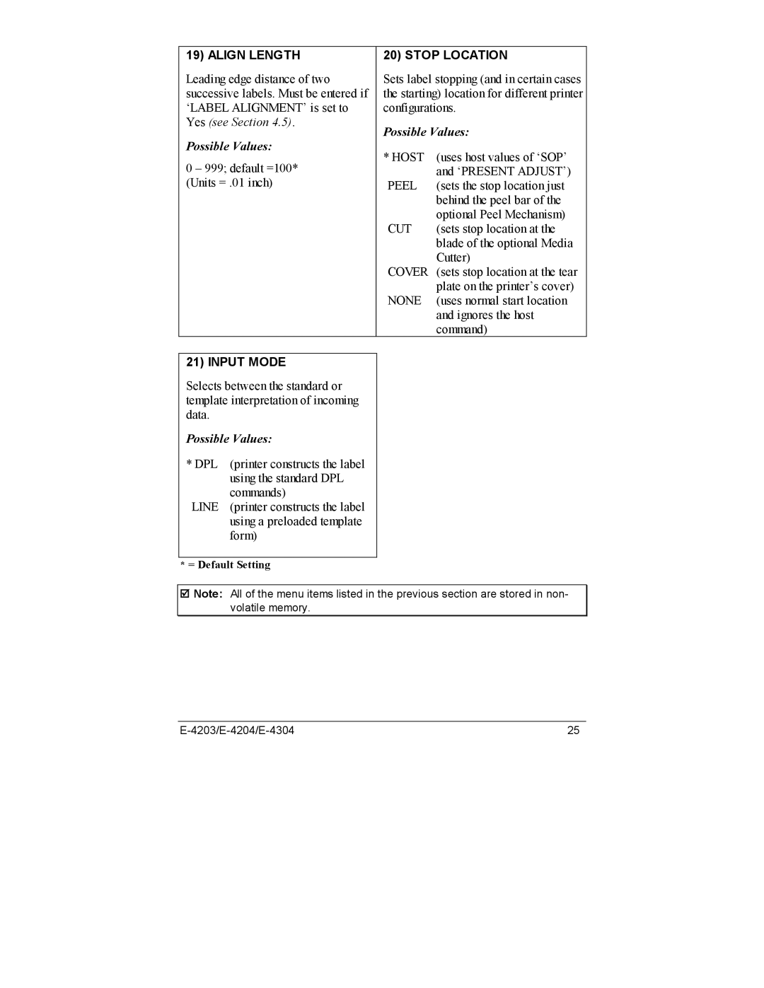 Datamax E-4304e, E-4203, E-4204 manual Align Length Stop Location 