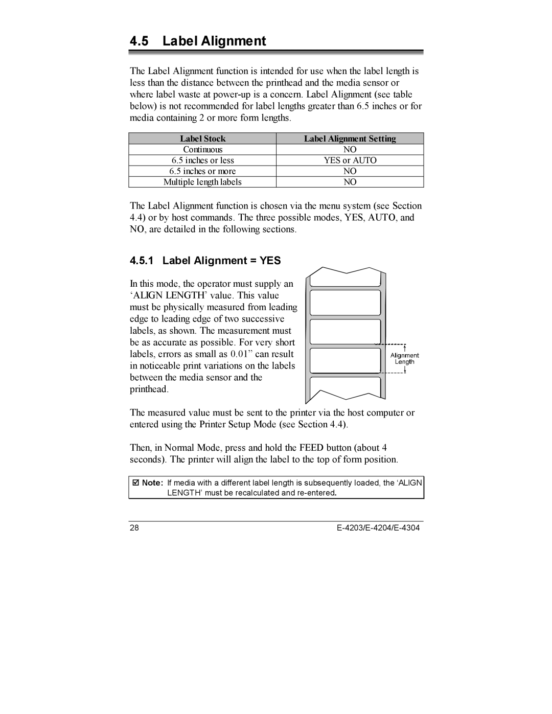 Datamax E-4304e, E-4203, E-4204 manual Label Alignment = YES 