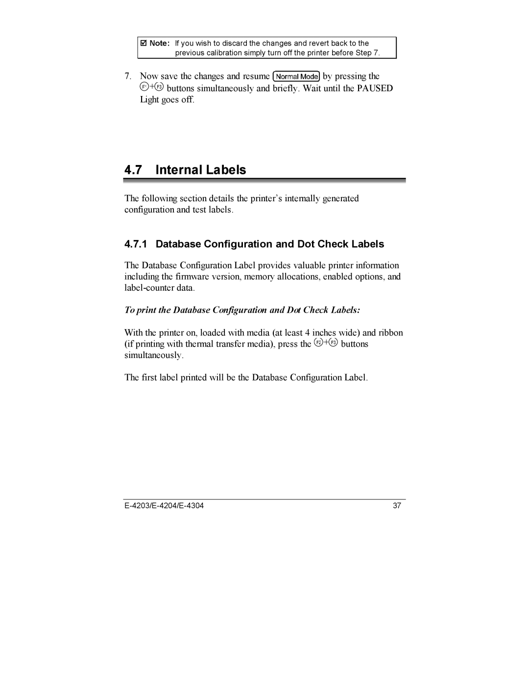 Datamax E-4304e, E-4203, E-4204 manual Internal Labels, Database Configuration and Dot Check Labels 