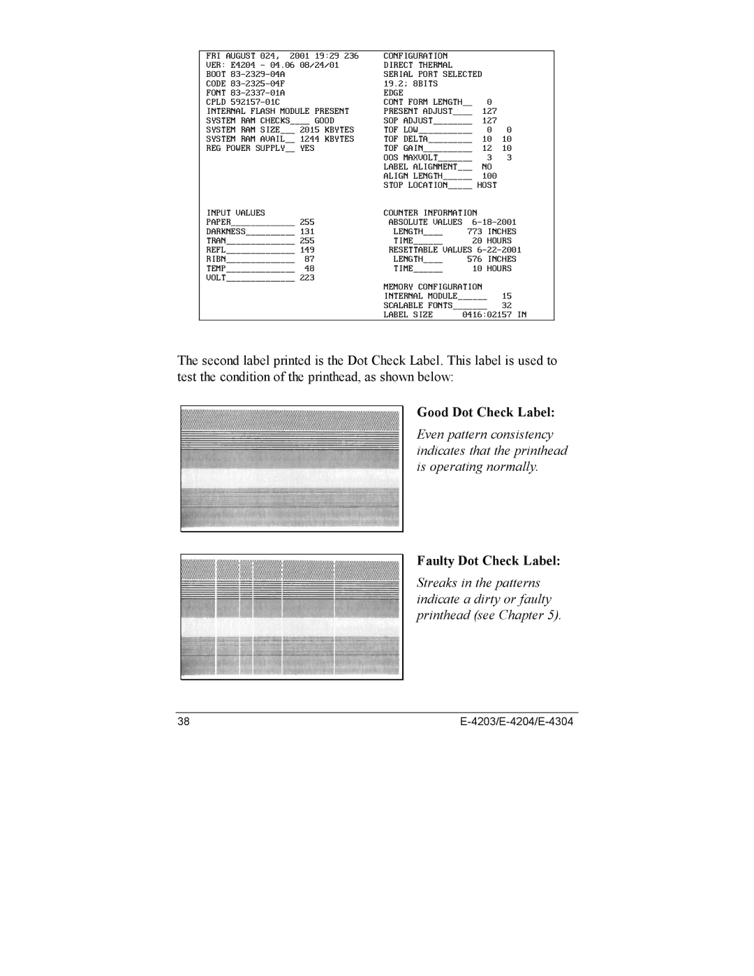 Datamax E-4203, E-4204, E-4304e manual Good Dot Check Label 