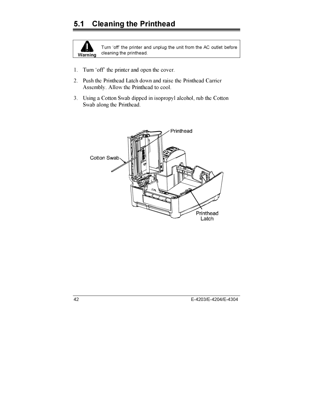 Datamax E-4204, E-4203, E-4304e manual Cleaning the Printhead 