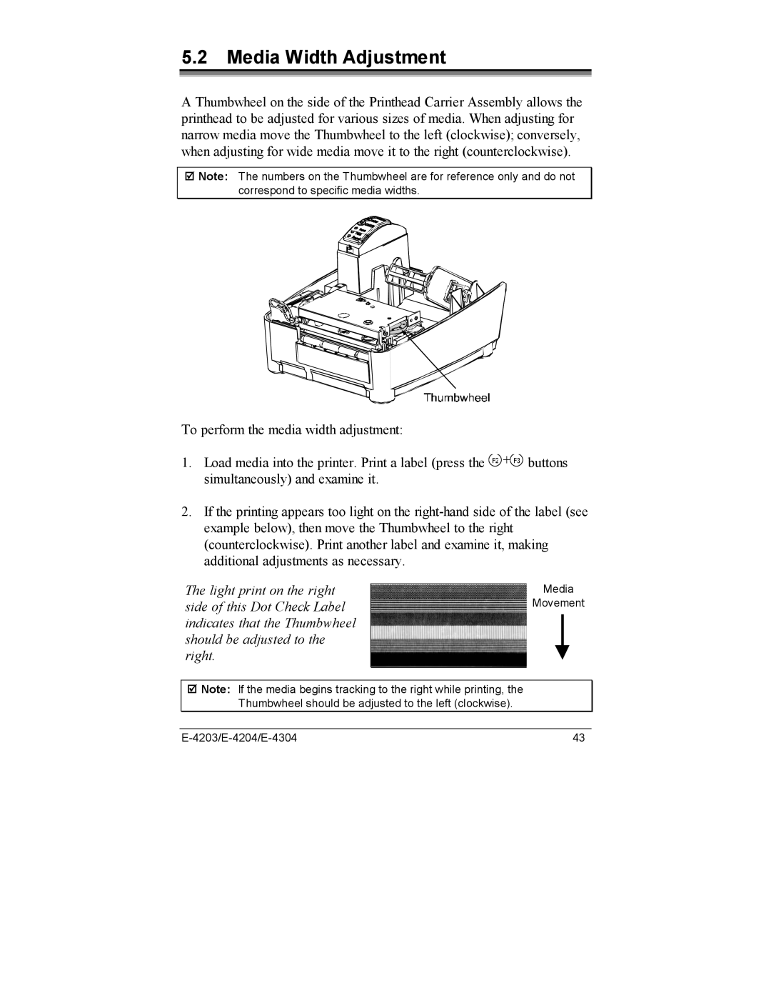 Datamax E-4304e, E-4203, E-4204 manual Media Width Adjustment 