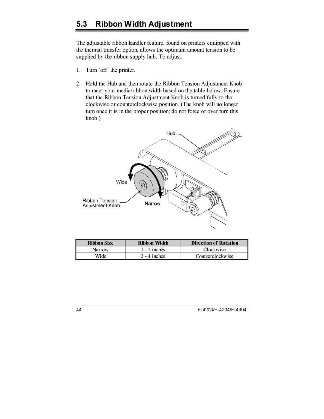 Datamax E-4203, E-4204, E-4304e manual Ribbon Width Adjustment 