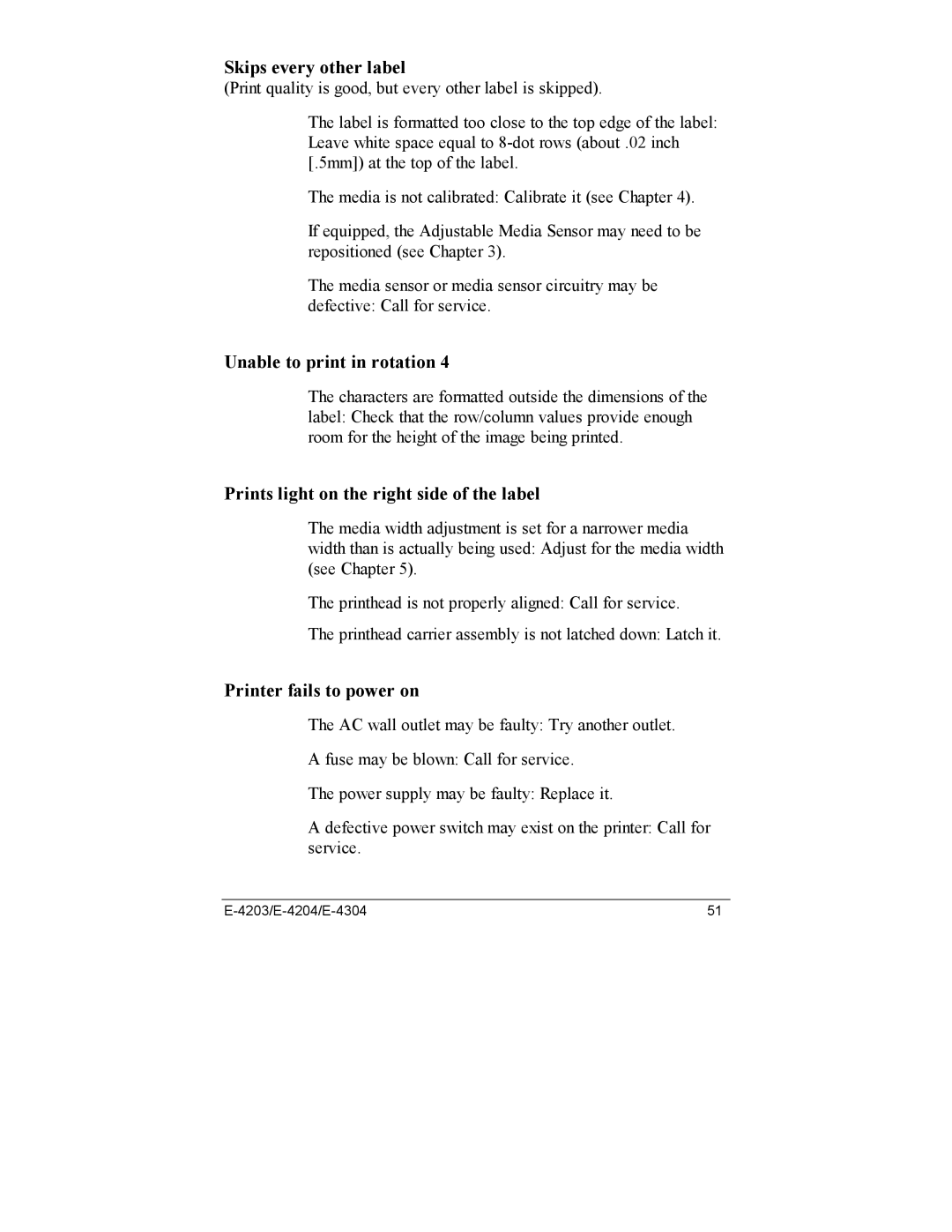 Datamax E-4204, E-4203, E-4304e manual Skips every other label 