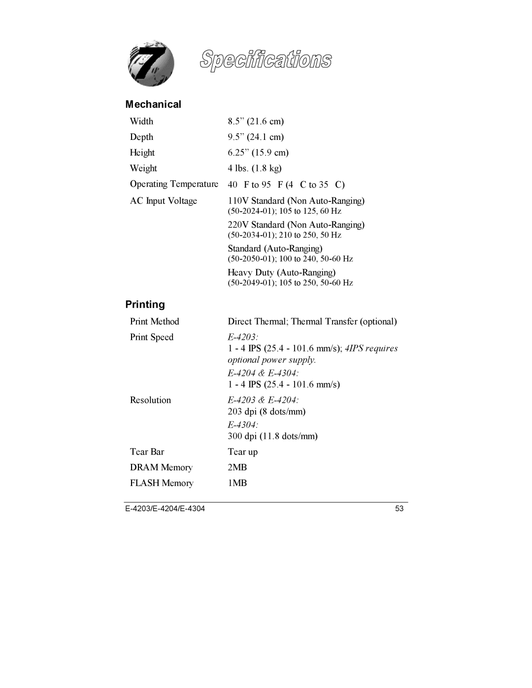 Datamax E-4203, E-4204, E-4304e manual Mechanical, Printing 