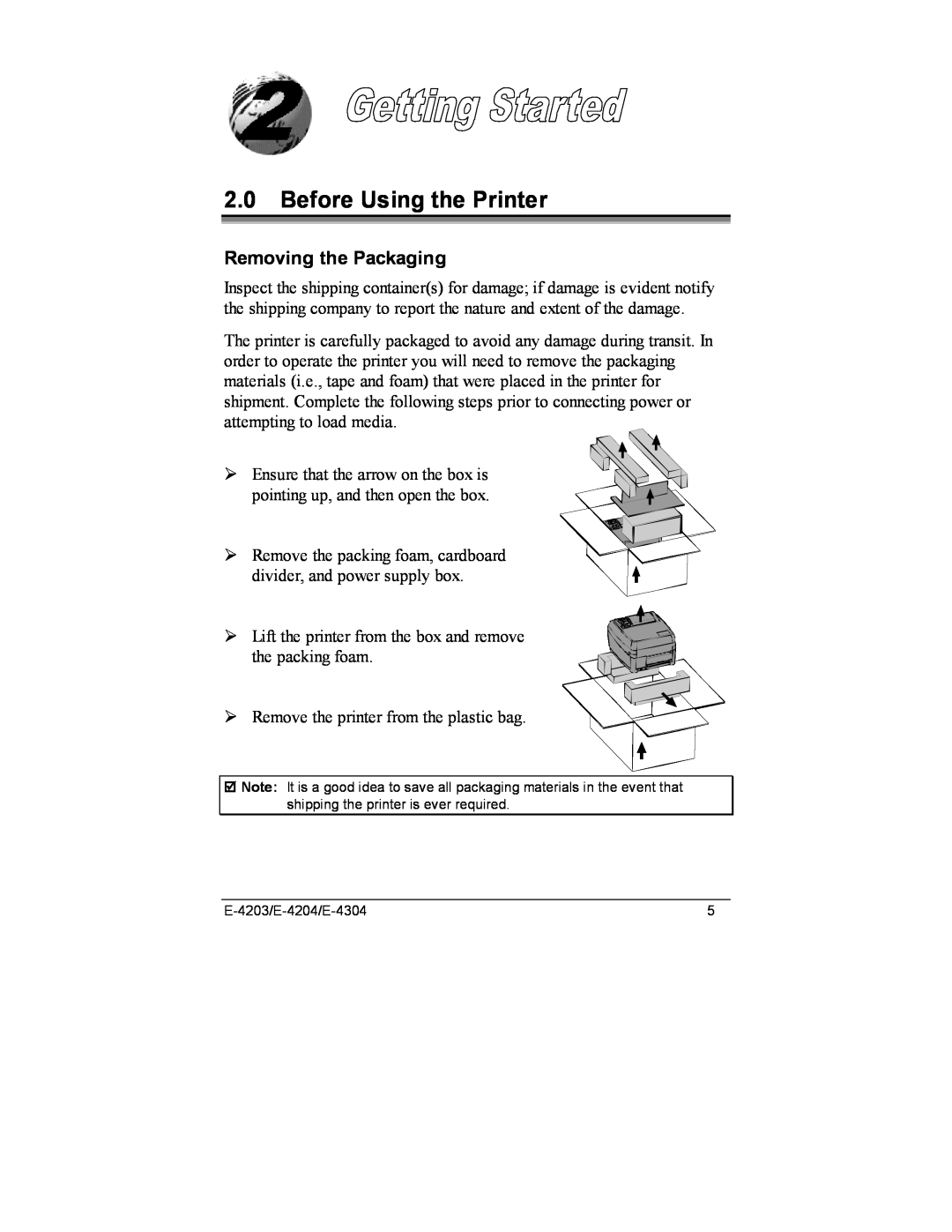 Datamax E-4203, E-4204, E-4304e manual Before Using the Printer, Removing the Packaging 