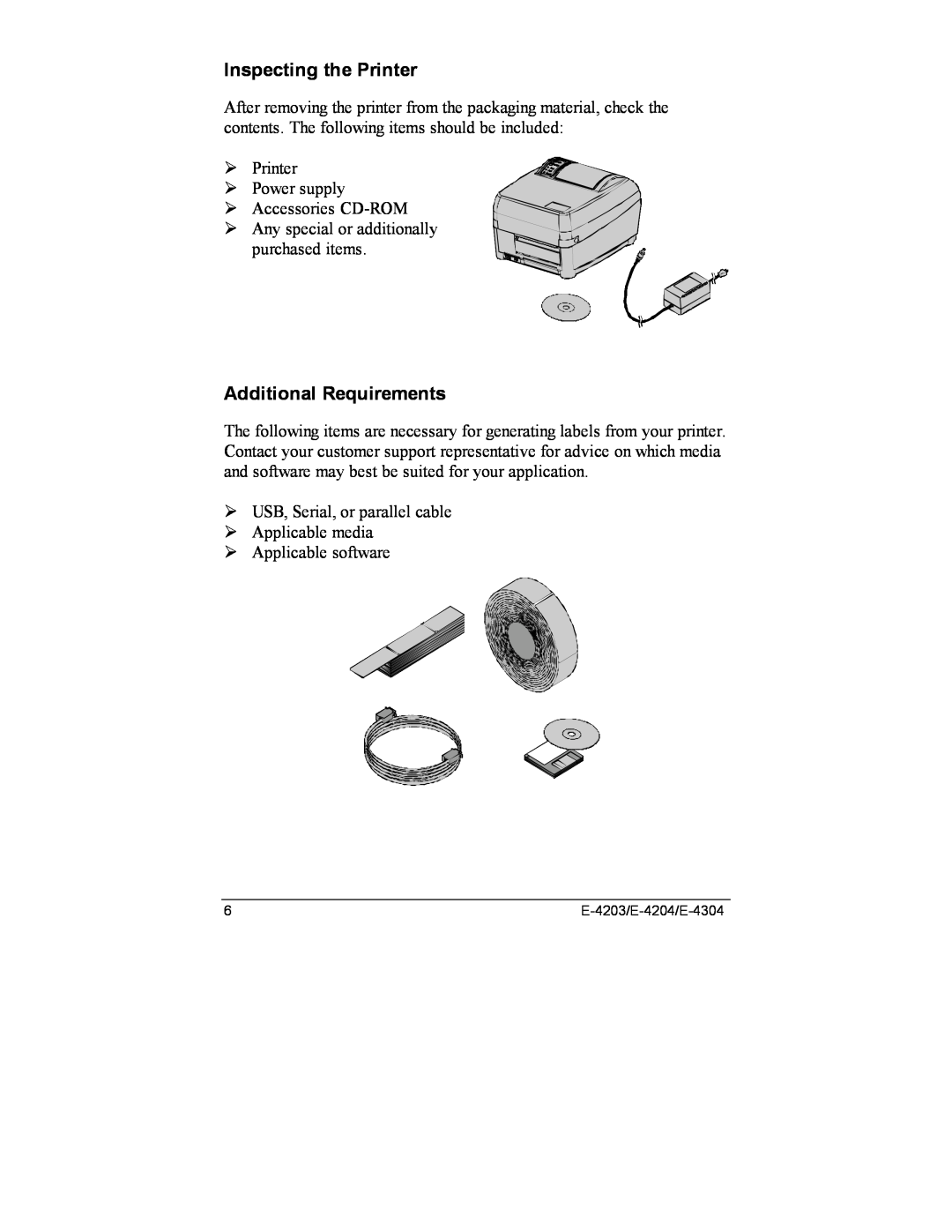 Datamax E-4204, E-4203, E-4304e manual Inspecting the Printer, Additional Requirements 