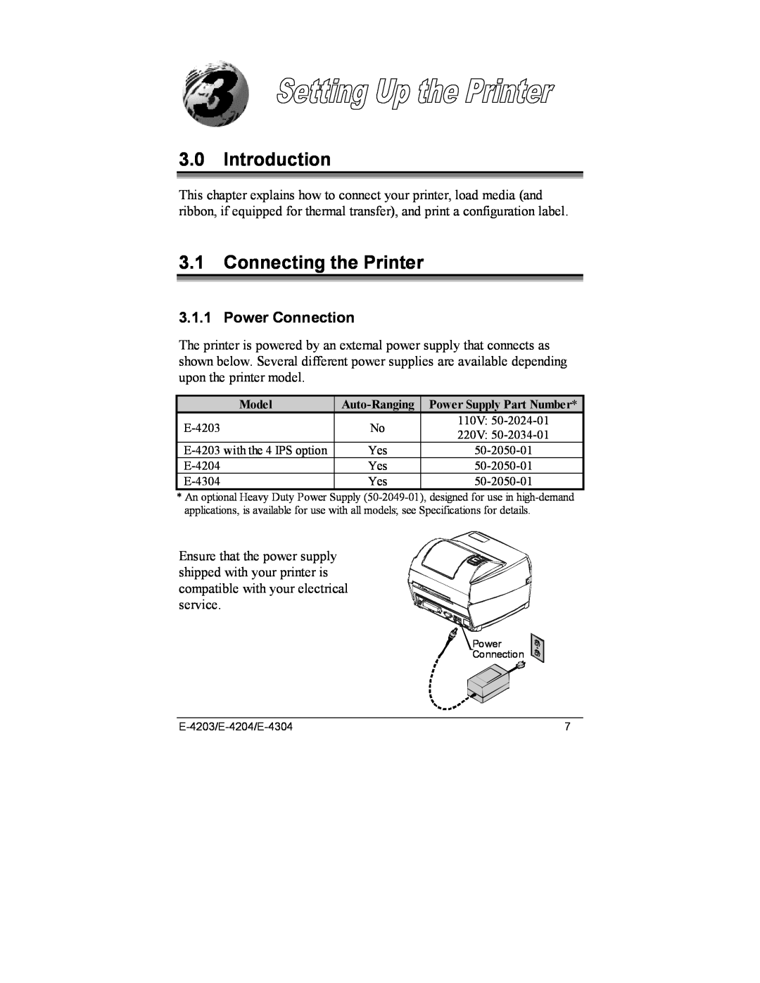 Datamax E-4304e, E-4203, E-4204 manual Introduction, Connecting the Printer, Power Connection 
