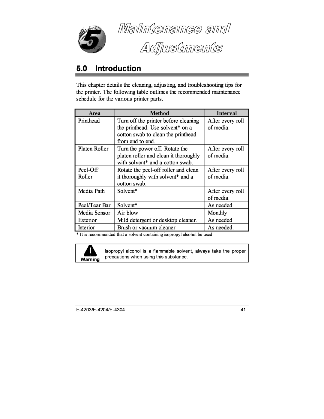 Datamax E-4203, E-4204, E-4304e manual Introduction, Area, Method, Interval 