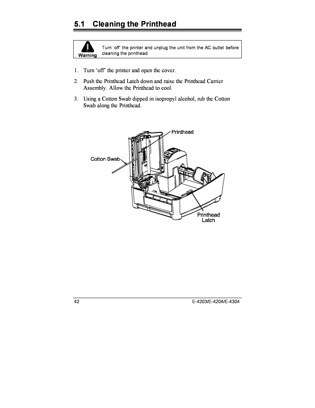 Datamax E-4204, E-4203, E-4304e manual Cleaning the Printhead 