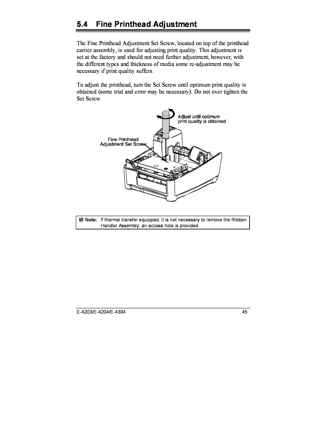 Datamax E-4204, E-4203, E-4304e manual Fine Printhead Adjustment 