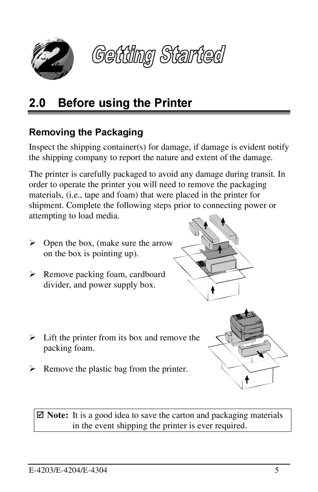 Datamax E-4304 manual Before using the Printer, Removing the Packaging 